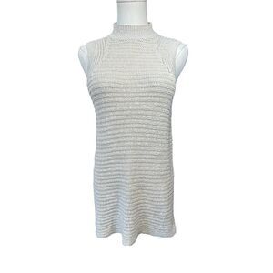 Billabong Y2K Vintage Cream Crochet Knit Mock Neck Tank Sweater Women Size Small
